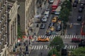 Bird's eye view of people and traffic in Midtown Manhattan busy streets at an intersection on Park Avenue, New York, USA Royalty Free Stock Photo