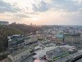 View of the river station, Postal Square with St. Elijah Church , tourist boats and the Andreev Church in Kyiv city