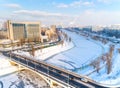 Bird`s-eye view of the Rusanovka district in Kiev