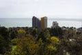 Bird's eye view of the sea from the city. Panorama of the city of Sochi, Russia