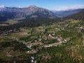 A bird`s-eye view of the small village in the magnificent nature