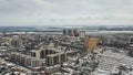 View of snow-covered Dnipro city downtown.