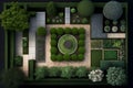 Bird\'s-eye View of Square Garden Design. AI