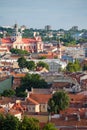 Bird`s eye view of Vilnius, Lithuania. Red roofs of churches in old town