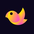 Bird parrot yellow-pink color on a dark background. Design for a logo, decor, pictures, emblem, mascot, symbol, print on clothes