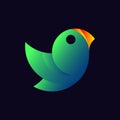 Blue-green bird parrot with an orange beak on a dark background. Design for logo, decor, pattern, emblem, mascot, symbol Royalty Free Stock Photo