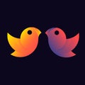 Bird parrot yellow-orange and pink-blue on a dark background. Design for logo, decor, pattern, emblem, mascot, symbol