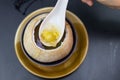 Bird's nest with gingko, double boiled in coconut in Bangkok street stall. Delicacy among the Chinese believed to Royalty Free Stock Photo