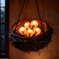 Bird\'s nest, nestegg of lightbulbs, showing storage and protection of ideas and creativity