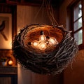 Bird\'s nest, nestegg of lightbulbs, showing storage and protection of ideas and creativity