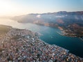 Bird\'s view of beautiful coastal city Argostoli, the capital of Kefalonia island