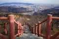 Bird`s view of city  on top of mountain with ladder Royalty Free Stock Photo