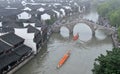 Bird's view of Dragon boating in water town