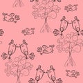 Bird scroll outline seamless pattern.cute texture