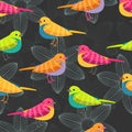 Bird seamless pattern on black background