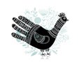 Bird shape made from hand palm and fingers, ornate sketch for your design. Royalty Free Stock Photo