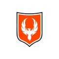 Bird and shield icon design isolated on white background. Phoenix logo design illustration. Falcon logo Royalty Free Stock Photo
