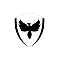 Bird and shield icon design. Phoenix logo design illustration isolated on white background Royalty Free Stock Photo