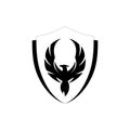 Bird and shield icon design. Phoenix logo design illustration isolated on white background Royalty Free Stock Photo