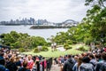 Bird show at Taronga zoo and scenic view of Sydney CBD skyline in background in NSW Australia