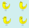 Yellow bird simple drawing, four poses