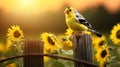 Radiant Goldfinch A Sunlit Portrait In Flower Power Style Royalty Free Stock Photo