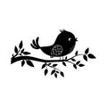 Bird sitting on a branch, black stencil silhouette, Vector isolated Royalty Free Stock Photo