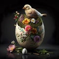 Bird Sitting in Cracked Easter Egg