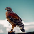 bird sitting on top of a rock. hawk. Generative AI.