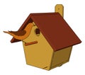 A bird with a small home vector or color illustration