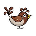 Bird sparrow color cartoon, vector illustration hand drawn