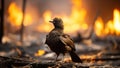 Bird standing amidst wildfire aftermath Royalty Free Stock Photo