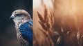 a bird is standing in a field of tall grass and grass seed Royalty Free Stock Photo