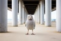 a bird standing on a walkway under a bridge Royalty Free Stock Photo
