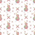 A bird and stars painted in watercolor. A seamless pattern.