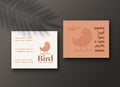 Bird on a Stick Modern Logo and Square Business Cards Template. Realistic Vector Stationary Mockups Scene with Shadow