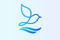 Bird stylized icon logo line art beach waves vector Royalty Free Stock Photo