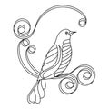 Bird on stylized branch. Hand drawn vector illustration