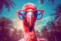 bird summer party tropical sunglasses flamingo animal feather pink hipster. Generative AI.