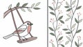 Bird on a Swing in a Leafy Tree Branch Decorative, vector design Generative AI Royalty Free Stock Photo