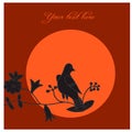 Bird on theTree, moon on background Royalty Free Stock Photo