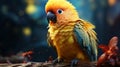 Bird with a tuft. Sun Conure parrots. Beautiful animal face. Parakeet. generative ai Royalty Free Stock Photo