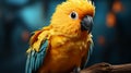 Bird with a tuft. Sun Conure parrots. Beautiful animal face. Parakeet. generative ai Royalty Free Stock Photo