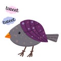 Bird tweet tweet. Cartoon happy little bird. Illustration vector