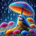 bird uder umbrella and heavy rain background winter autumn spring protection - ai generated