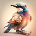 Bird with vibrant colours on beige background