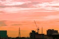 Bird view over silhouette cityscape and construction site Royalty Free Stock Photo