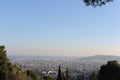 Bird view panorama of cityscape of Barcelona, capital of Catalonia, Spain from Park Guell before sunset with blue sky Royalty Free Stock Photo