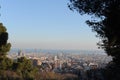 Bird view panorama of cityscape of Barcelona, capital of Catalonia, Spain from Park Guell before sunset with blue sky Royalty Free Stock Photo