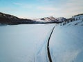 Bird view of road in Kanas in Xinjiang, China Royalty Free Stock Photo